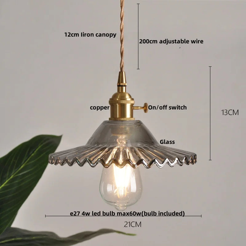 Helnys Amber Glass LED Pendant Light with Adjustable Copper Wire - Loft Style