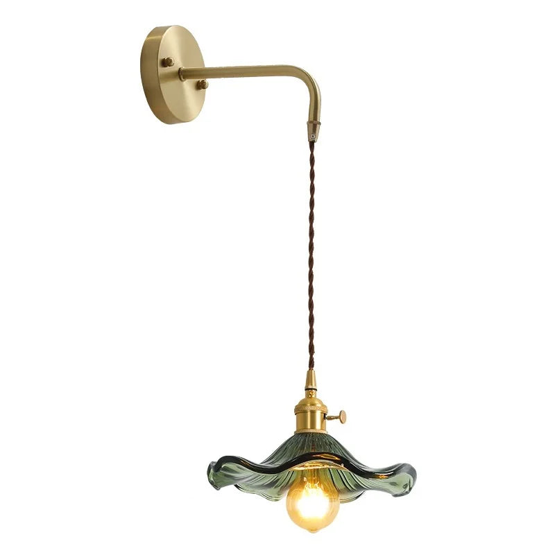 Helnys Amber Glass LED Wall Sconce for Living Room, Bedroom, Bar - Copper Wall Lamp