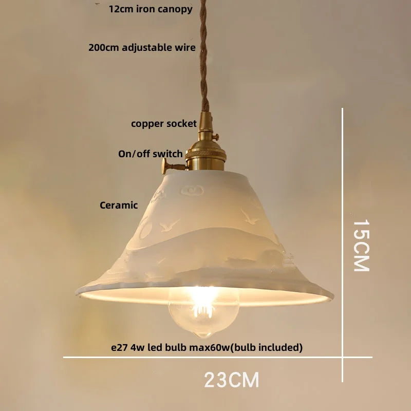 Helnys Ceramic Copper Knob Switch LED Pendant Light Fixture - Nordic Modern Dining Room Bar Lamp