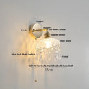 Helnys Clear Glass LED Wall Lamp Pull Chain Switch Rotatable Crystal Light