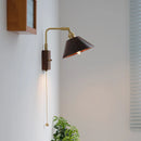 Helnys Walnut Wood LED Wall Sconce with Pull Chain Switch
