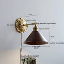 Helnys LED Wall Sconce Switch Wood Bedroom Living Room Copper Arm Wall Light
