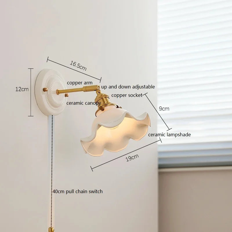 Helnys Modern LED Wall Lamp Ceramic Canopy Copper Arm Socket Indoor Light
