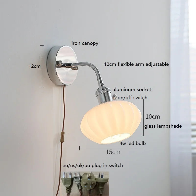 Helnys Adjustable Arm LED Wall Sconce White Glass Ball Mirror Stair Light