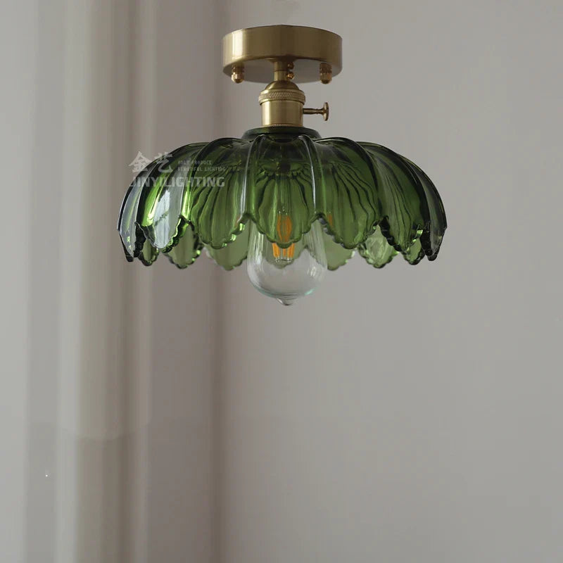 Helnys Vintage Green Glass LED Pendant Lights - Loft Style Industrial Hanging Lamp