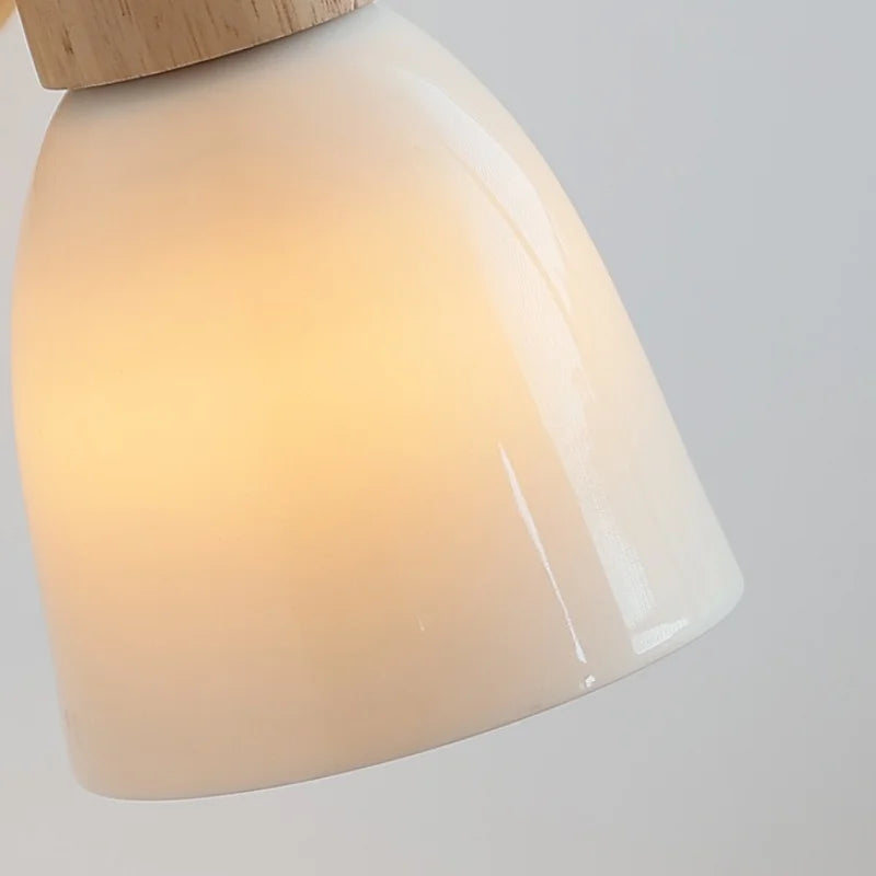 Helnys Iron Wood LED Wall Light Pull Chain Switch White Glass Rotate Bedside Lamp