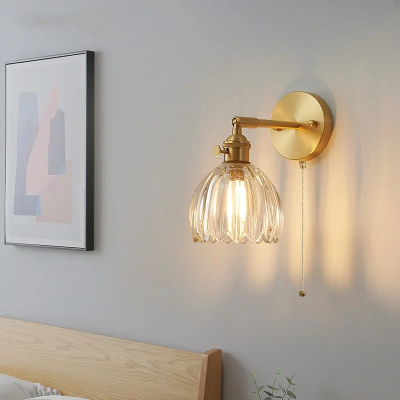Helnys Clear Glass LED Wall Lights Up Down Rotate Copper Nordic Sconce Fixtures