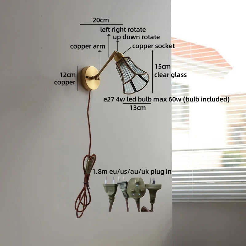 Helnys Crystal Copper LED Wall Light Fixture for Indoor Kitchen Décor