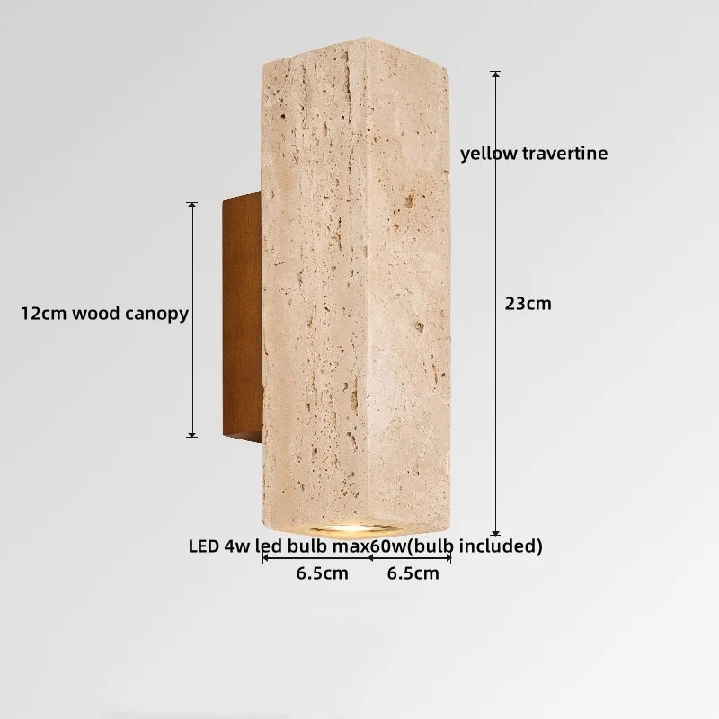 Helnys Yellow Travertine Stone LED Wall Sconce Light for Bedroom Living Room