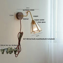 Helnys Clear Glass LED Wall Sconce with Pull Chain Switch & Rotating Walnut Wood Arm