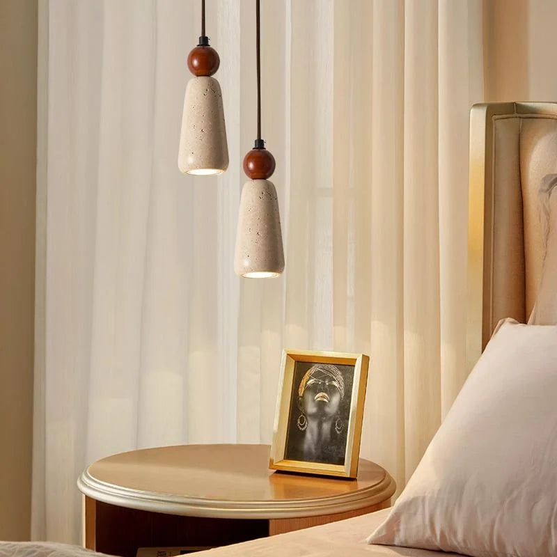 Helnys Wood Stone LED Pendant Light - Vintage Loft Hanging Lamp Fixture