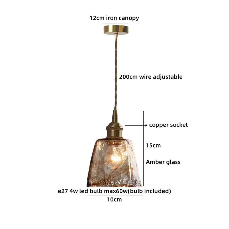 Helnys Clear Glass LED Pendant Light Modern Brass Hanging Lamp