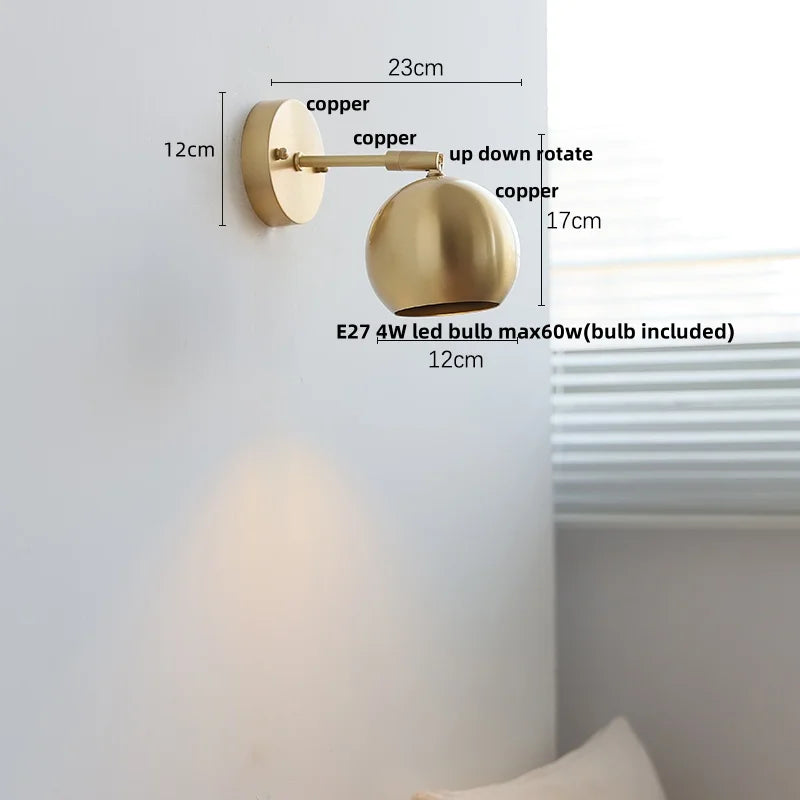 Helnys Copper Lampshade LED Wall Light - Modern Nordic Bedroom Balcony Up Down Lamp
