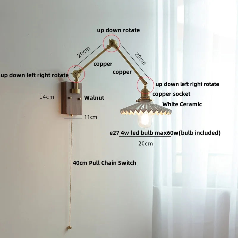 Helnys Ceramic LED Wall Light Study Porch Nordic Modern Bedside Lamp