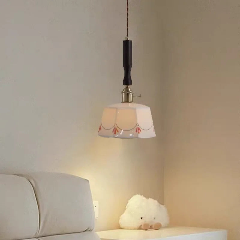 Helnys Ceramic Copper Knob LED Pendant Light Fixture - Modern Nordic Adjustable Hanging Lamp