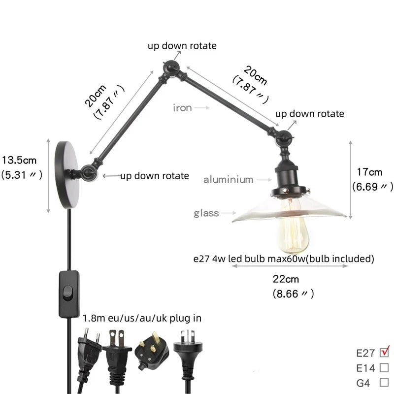 Helnys Swing Arm LED Wall Lights for Home Decor and Bedside Lamp