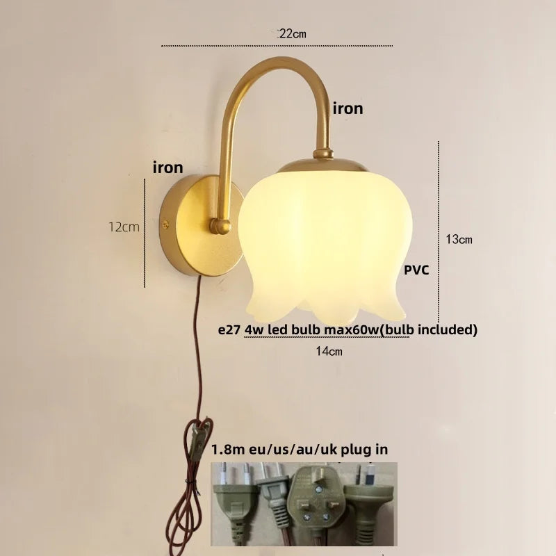 Helnys Nordic LED Wall Lights Copper Bedside Lamp Sconce