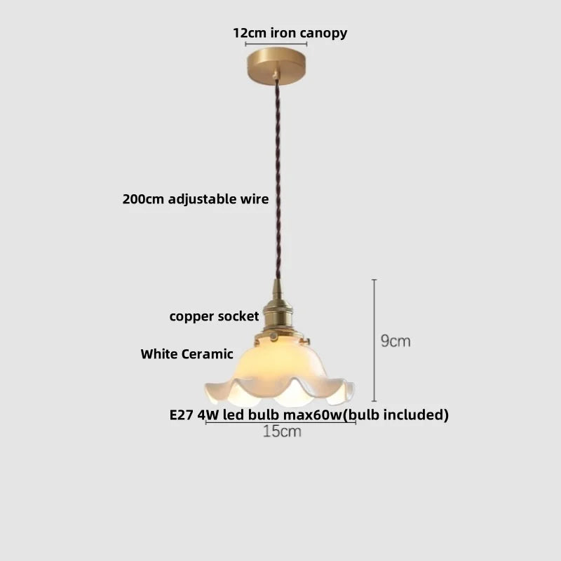 Helnys Flower Ceramic LED Pendant Lamp with Copper Socket, Adjustable Modern Hanging Light