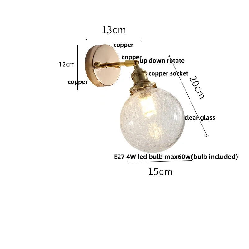 Helnys Clear Glass LED Wall Lamp Sconce, Modern Nordic Rotate Stair Light