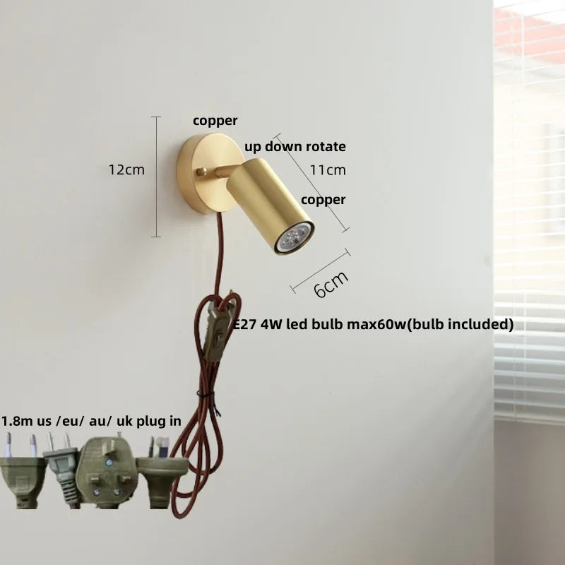 Helnys Nordic Modern Wood Copper Wall Sconce with Pull Chain Switch