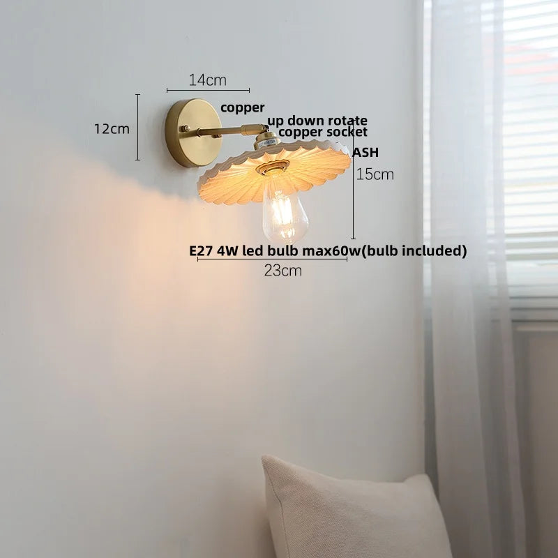 Helnys Nordic Ash Wood LED Wall Lights Rotate Pull Chain Switch