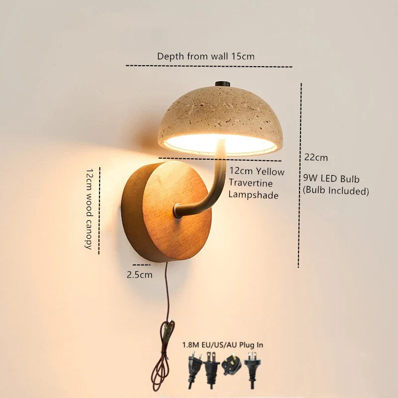 Helnys LED Wall Lamp in Walnut Yellow Travertine for Stair Living Room Lighting