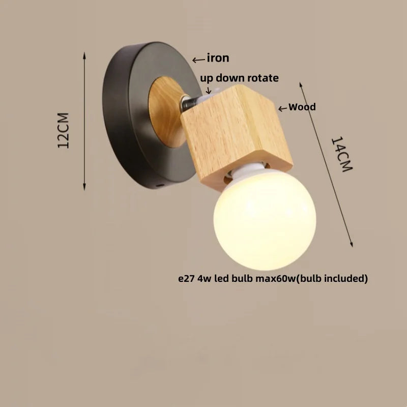 Helnys Nordic LED Wall Lamps Up Down Rotate Modern Wood Iron Stair Light Fixtures
