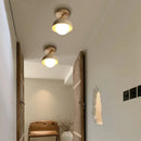 Helnys Nordic LED Ceiling Light: Wood White Glass Ball Yellow Cave Stone Lamp