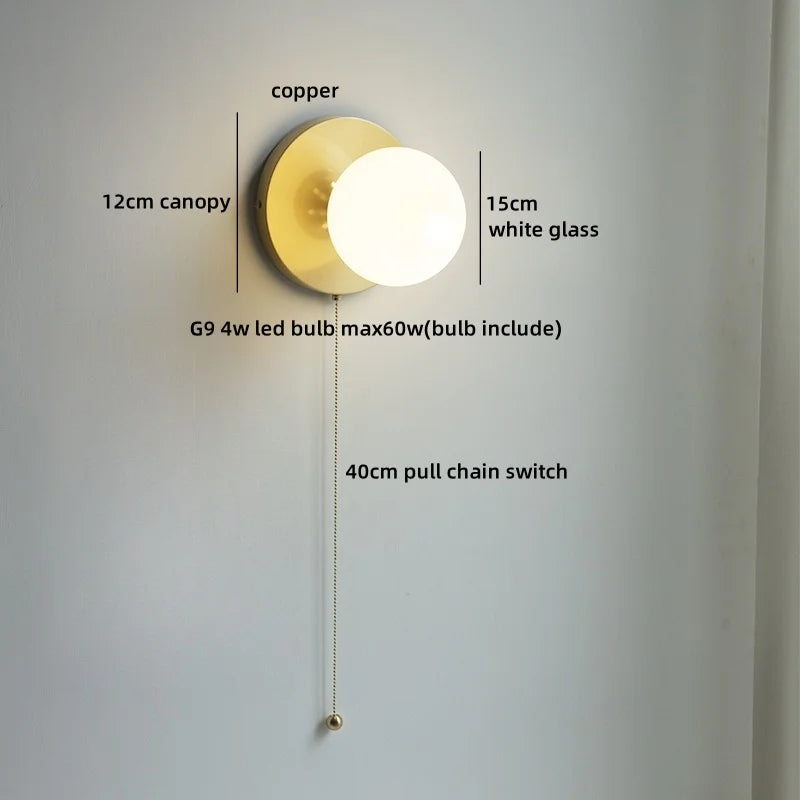 Helnys Wabi Sabi LED Wall Sconce White Glass Walnut Wood Modern Decor