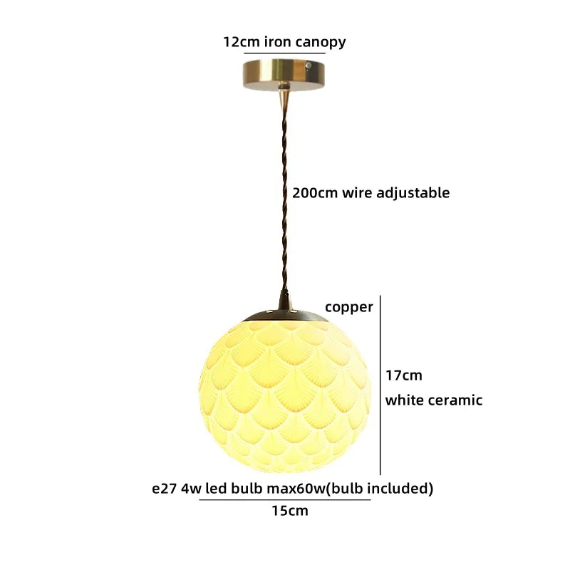 Helnys Nordic Ceramic Sphere Pendant Light for Modern Bedroom Decor