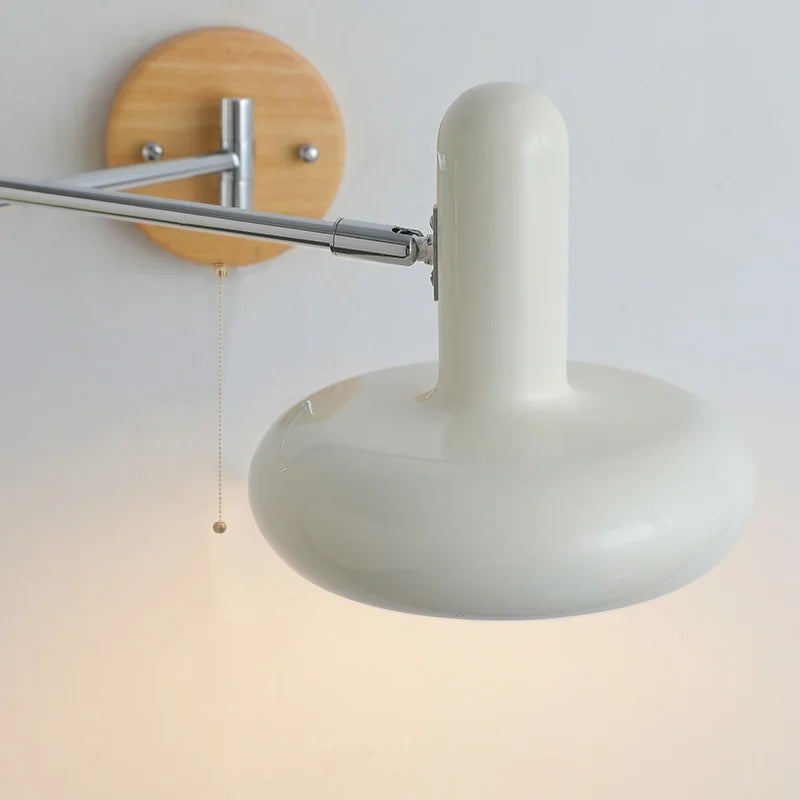 Helnys LED Wall Sconce Rotate Pull Chain Switch Wood Base Bedside Lamp