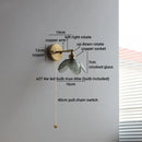 Helnys Clear Glass LED Wall Lamp with Pull Chain for Modern Bathroom Mirror Lighting