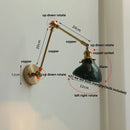 Helnys Glass Green LED Wall Light with Pull Chain Switch - Vintage Swing Arms Sconce