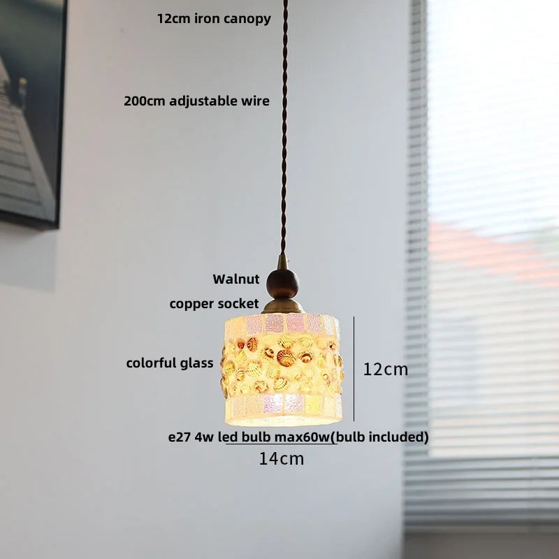 Helnys Adjustable LED Glass Pendant Lights - Modern Nordic Tiffany Copper Wood Hang Lamp