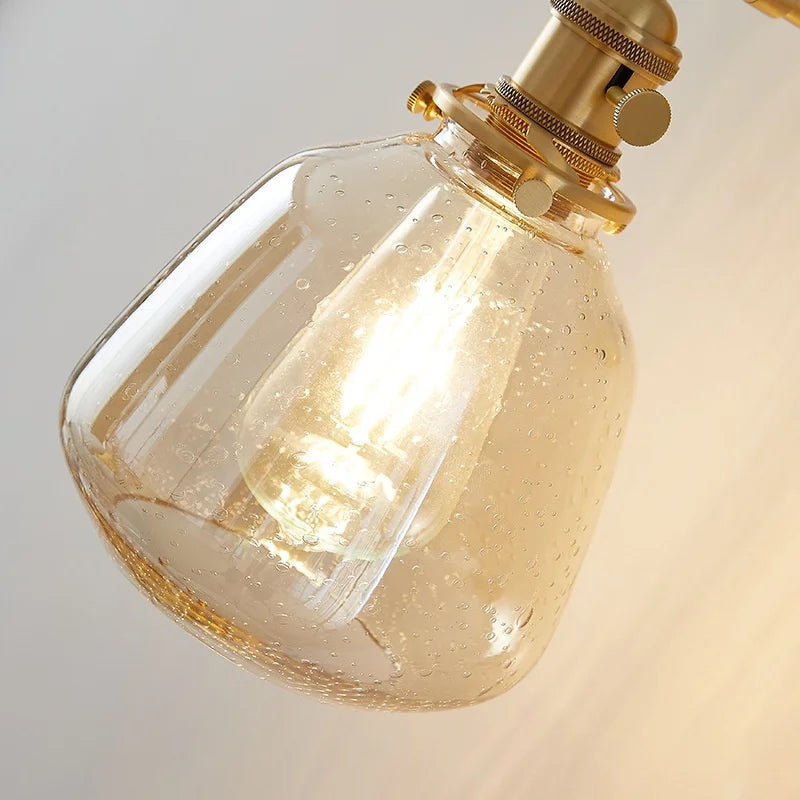Helnys Clear Glass LED Wall Lights Bedside Sconce Rotate Copper Socket Mirror Light