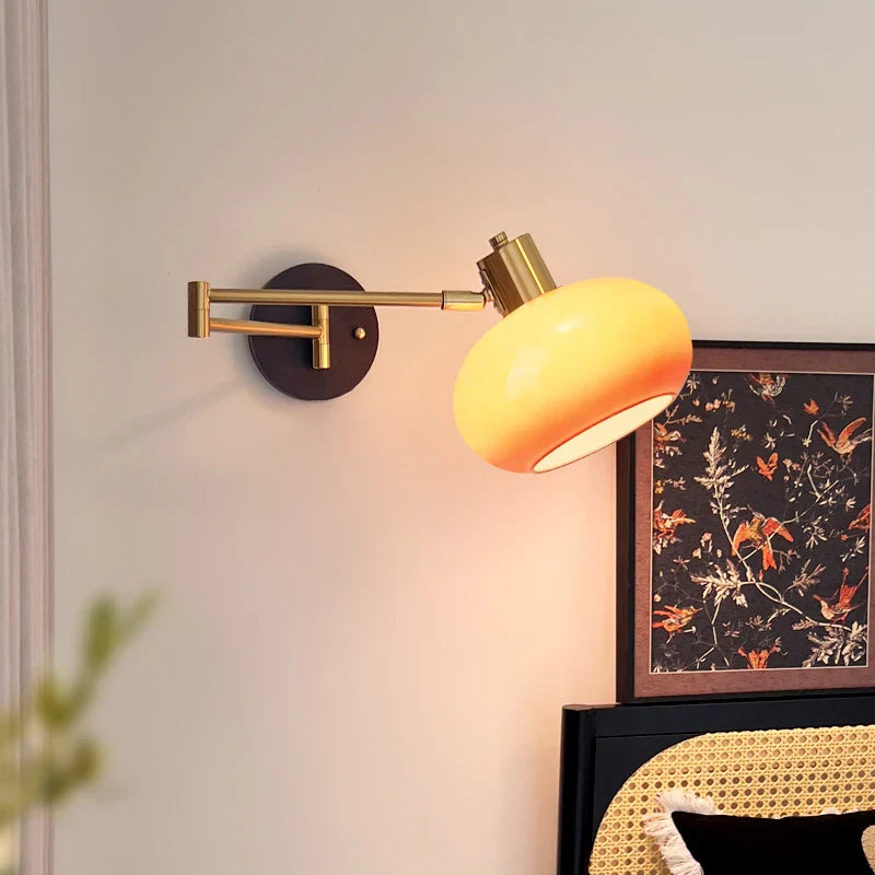 Helnys Swing Arm LED Wall Lamp with Switch - Flexible Glass Iron Design