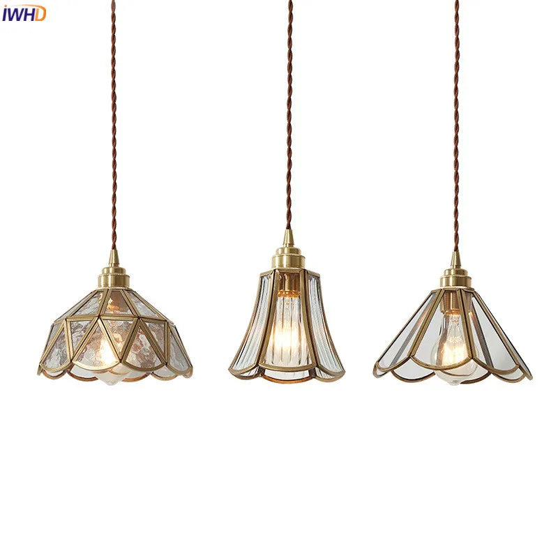 Helnys Glass LED Pendant Lights: Modern Copper Hanging Lamp for Bedroom, Dining, Restaurant