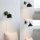 Helnys Black Wood LED Wall Light with Pull Chain Switch