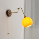 Helnys Amber Glass Ball Wall Sconce with Pull Chain Switch and Adjustable Arm
