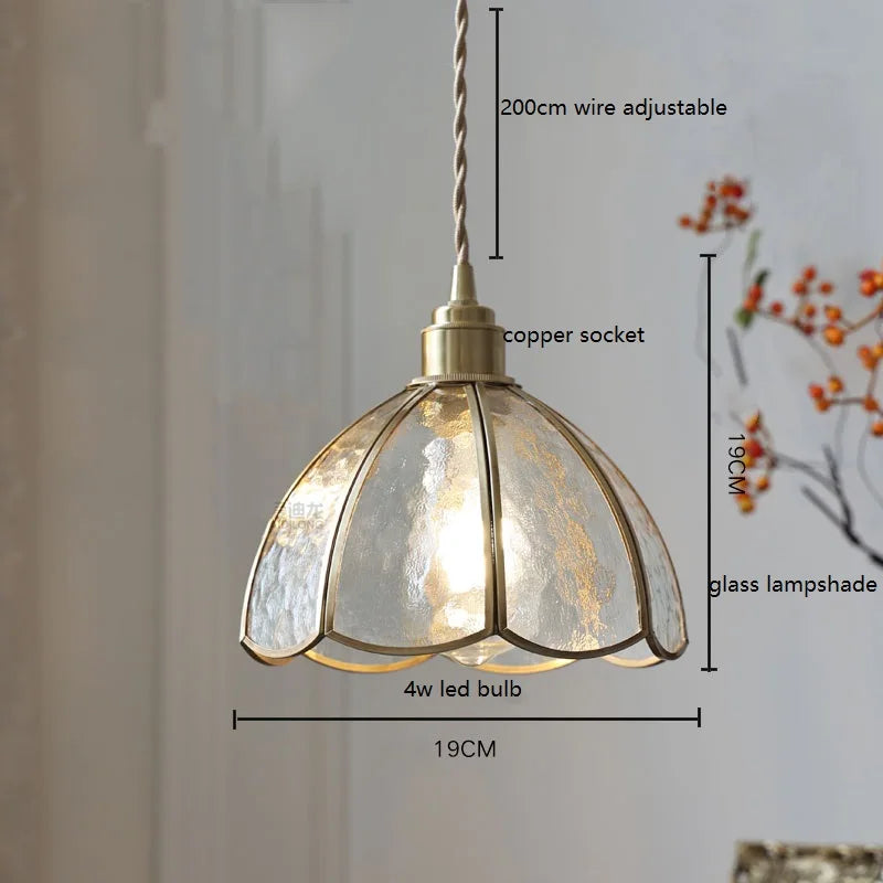 Helnys Butterfly Glass Copper LED Pendant Lamp for Home Indoor Decor