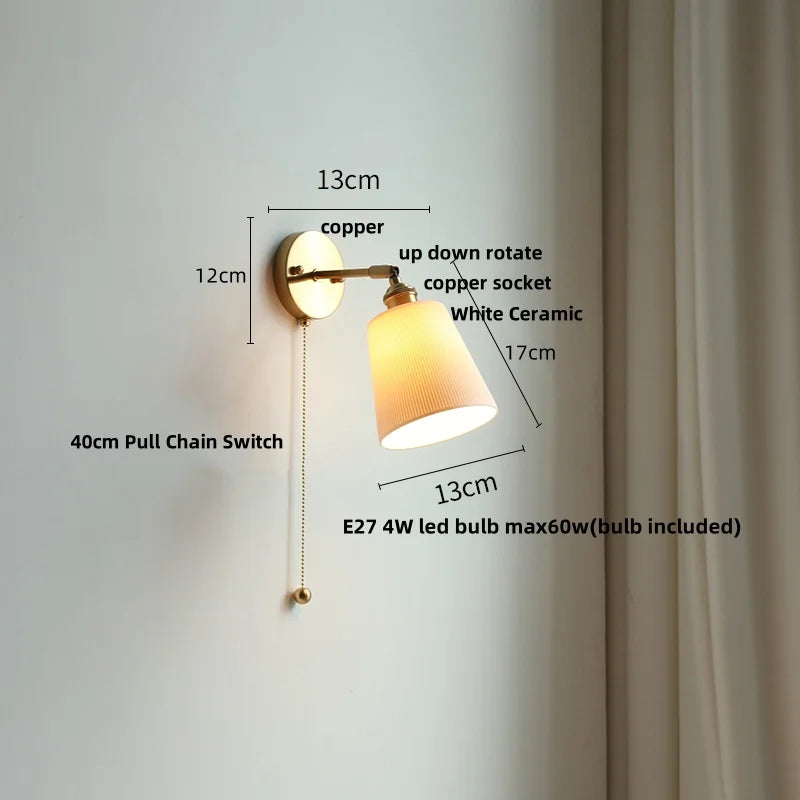 Helnys LED Wall Lights Pull Chain Switch Bedroom Bedside Lamp