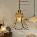 Helnys Tiffany Style LED Walnut Wood Copper Glass Pendant Light for Dining Room