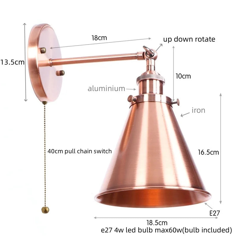 Helnys Vintage Gold Plated Iron Wall Lamp Industrial LED Loft Lighting Fixtures