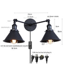 Helnys Loft Plug In 2 Head LED Wall Lights for Bedroom Mirror Industrial Style