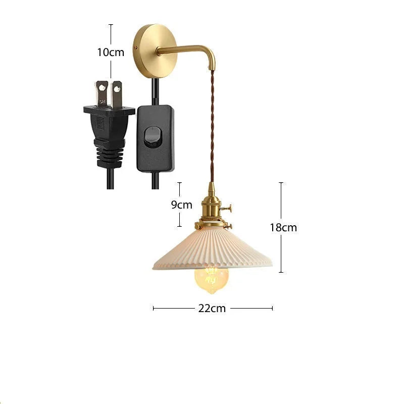 Helnys Nordic LED Wall Light Copper Ceramic Adjustable Bedroom Living Room Lamp