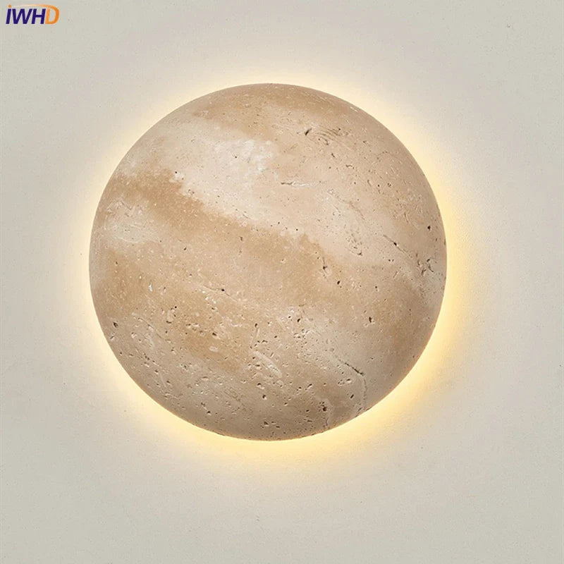 Helnys Moon LED Wall Lights Travertine Wall Lamp Japan Style