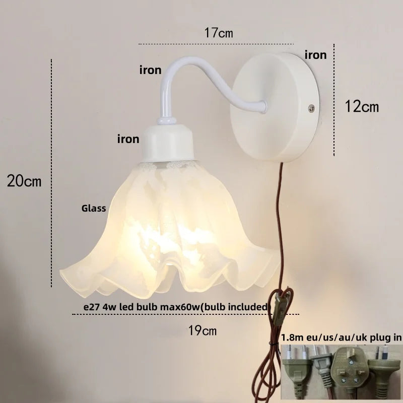 Helnys Glass Iron LED Wall Sconce Pull Chain Switch Stair Light Nordic Fixture