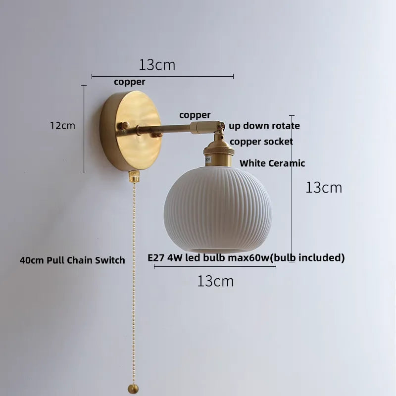Helnys LED Wall Lights Pull Chain Switch Bedroom Bedside Lamp