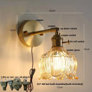 Helnys Copper Rotate LED Wall Light with Pull Chain Switch - Modern Glass Bedside Lamp