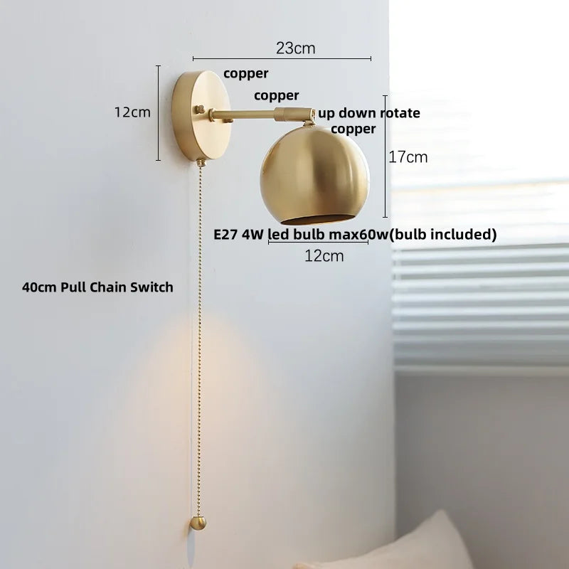 Helnys Copper Lampshade LED Wall Light - Modern Nordic Bedroom Balcony Up Down Lamp